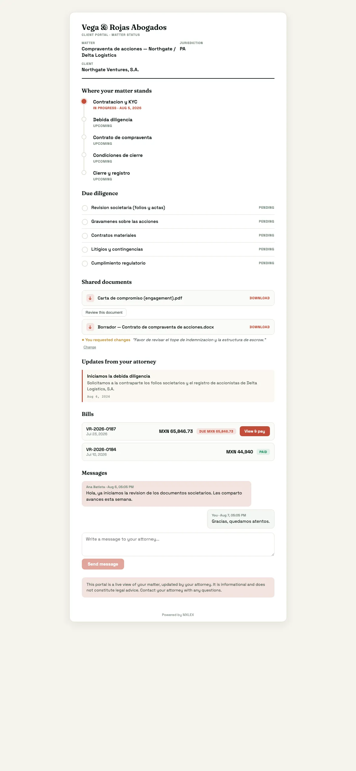 Client portal on a phone, to view and pay online